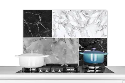 Obrázok produktu pre MuchoWow® Splashback Kuchyňa - Kuchynský backsplash - Ochrana steny pre sporák a drez Mramor - biely - čierny - sivý 90x60cm Alu-Dibond (alternatíva k