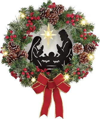 Image de Couronne de crèche de Noël, artificielle, décorative pour cheminée, porte, fenêtre, décoration murale