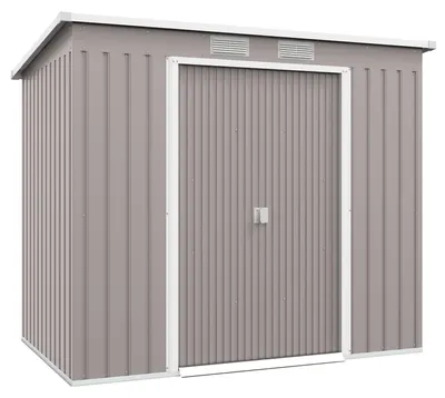Zdjęcie produktu dla Domek ogrodowy metalowy z oknami i drzwiami przesuwnymi | Kolor: Szary | Wymiary: 130x213x172 cm