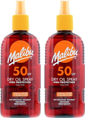 Productafbeelding van Malibu Dry Oil Spray SPF50 zonnebrandolie 200 ml 2 stuks