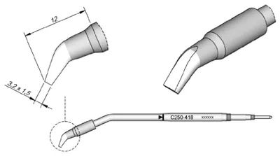 Produktbild von JBC Lötspitze Serie C250, Meißelform, C250418/3,2 x 1,5 mm, gebogen C250418