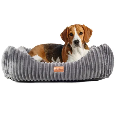Produktbild von Boutique ZOO Hundebett S 75x65 cm | Weiches Hundesofa mit Kissen | Waschbar & Rutschfest | Wildlederoptik Grau