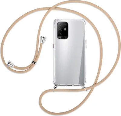 Produktbild von Handykette Backcover-Schutzhülle mit Band (Metall silberfarben) für Oppo A94 5G / F19 Pro+ 5G - beige
