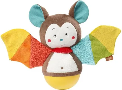 Produktbild von Stehauf Fledermaus – Motorikspielzeug zum Greifen, Tasten, Fühlen und Stupsen – Für Babys und Kleinkinder ab 0+ Monaten – Größe: 20 cm