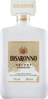 A white bottle of Disaronno Velvet Liqueur.