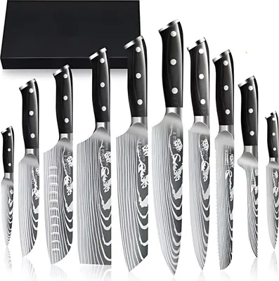 Image de set de 20 pièces pour le salon de la cuisine - Aspect noir du marteau de pierre avec bloc à couteaux et accessoires