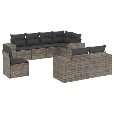 Produktbild von vidaXL 8-tlg. Garten-Sofagarnitur mit Kissen Grau Poly Rattan