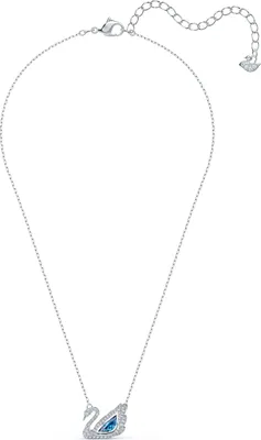 A silver necklace with a blue swan pendant.