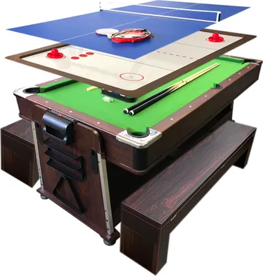 Immagine prodotto di 4 in 1 Biliardo 7 piedi – Air Hockey – Ping Pong – Tavolo – Mattew Verde con Panche