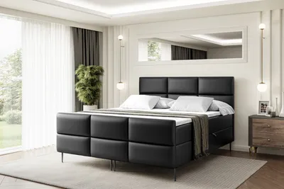 Produktbild von ALTDECOR Boxspringbett mit Schwarz Füßen, Matratze und Lattenrost, Topper, Fußteil, Polsterbett mit Bettkasten, Bett mit Stauraum H4-Matratze, Doppelbett - OHIO-FC-Z - 160x200 - Schwarz Kunstleder