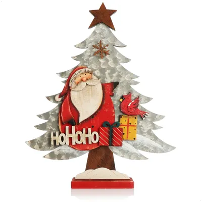 Produktbild von COM-FOUR® Dekorativer Aufsteller für Weihnachten - Weihnachtlicher Tannenbaum aus Holz - Weihnachtsbaum mit Santa Claus zum Dekorieren