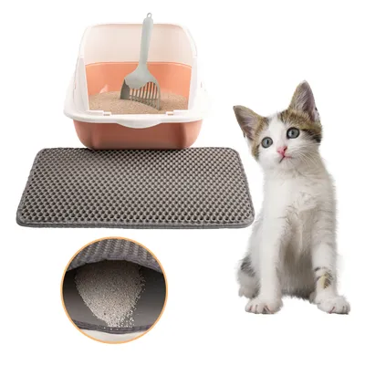 Produktbild von LINUMA® (Grau, 45 x 30 cm) Katzenklo Matte, Katzenstreu Matte, Katzenmatte Katzenklo, Matte Katzenklo Unterleger, Katzenstreumatte, Matte Katzenklo