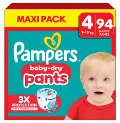 Produktbild von Pampers Baby-Dry Pants Größe 4, 94 Windeln, 9 kg - 15 kg, 360 ° Halt, um Gähnen und Auslaufen zu vermeiden – Größe 4 - 94 Windeln