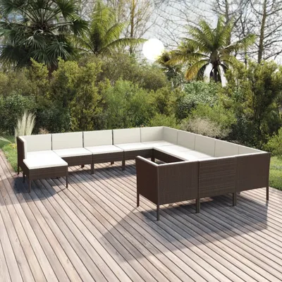 Produktbild von "2024 Moderne" 12-tlg. Garten-Lounge-Set mit Auflagen Poly Rattan Braun - Gartenset Sitzgruppeen Neu6342055