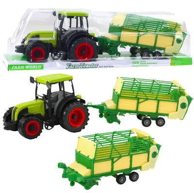 Obrázek produktu pro Zemědělský zemědělský traktor se zeleným a žlutým přívěsem zelený 50 cm