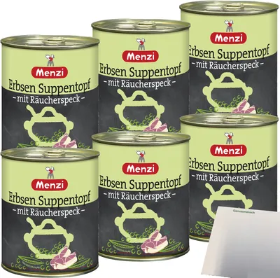 Produktbild von Menzi Erbsen Suppentopf mit Räucherspeck 6er Pack (6x800ml Dose) + usy Block
