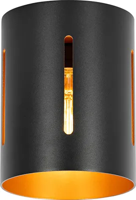 Produktbild von QAZQA - Design Design-Deckenlampe schwarz mit Gold I Messingenem Interieur - Yana I Wohnzimmer I Schlafzimmer - Aluminium Zylinder - LED geeignet E27
