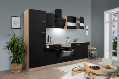 Produktbild von Küche Küchenzeile Küchenblock Einbauküche Eiche Schwarz Merle 270 cm Respekta