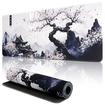 Productafbeelding van Gaming-muismat 900 x 400 mm - XXL-muismat - Grote, antislip muismat - Verbetert precisie en snelheid - (Zwart-wit tekening)