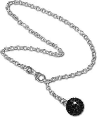 Produktbild von SilberDream Damen-Fußkette 25cm 925er Silber glitzer schwarz Kugel SDF010S
