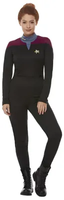 Immagine prodotto di Uniforme da commando di Star Trek, nave stellare Voyager, maroon, tuta, distintivo Delta e insegne di grado