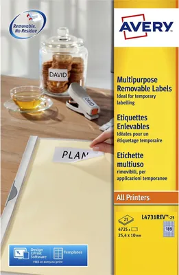 Produktbild von Avery White Removable Mini Label - Laser - L4731REV, Weiß, Laser, 25.4 x 10 mm