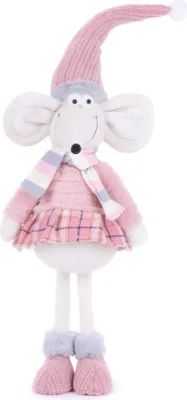 Image de Figurine MagicHome Noël, Petite souris fille, rose, en tissu, 19x17x59 cm