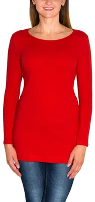 Produktbild von Alkato Damen Langarm Longshirt Langarmshirt Tunika Basic Shirt, Farbe: Rot, Größe: L