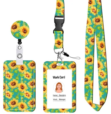 Produktbild von Stück Sonnenblumen-Lanyard, Lanyard für Menschen mit versteckter Behinderung, längenverstellbares Sonnenblumen-Lanyard für Menschen mit Autismus, personalisierter Kartenhalter für Ausweise, Büro- und Schulbedarf, Grün