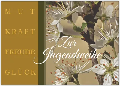 Produktbild von schöne Glückwunschkarte mit Blüten um Mut, Kraft, Freude, Glück zur Jugendweihe zu wünschen