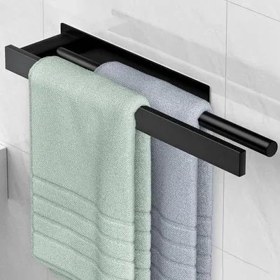 Produktbild von Schwarzer Edelstahl-Handtuchhalter, selbstklebend, 2-armig, für Bad und Küche