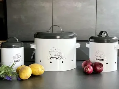 Image de Lot Azomor de 3 boîtes de conservation en métal avec couvercle pour le rangement des légumes dans la cuisine