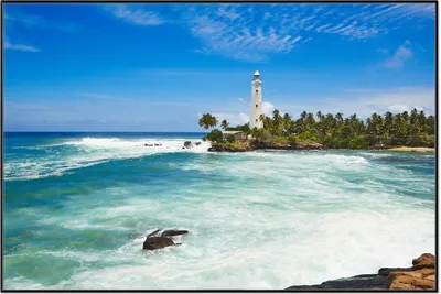 Produktbild von Wallario Wandbild Weißer Leuchtturm auf Sri Lanka, Größe: 61 x 91,50 cm, Poster mit schwarzem Aluminiumrahmen
