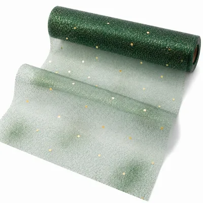 Produktbild von G.schmückt Tischläufer Organza transparent mit Goldakzenten, Deko Tischband zuschneidbar, festliche Tischdeko Grün 6 Meter