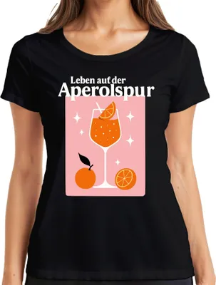 Produktbild von Leben auf der Aperolspur Aperol Spritz Sommer Orangen Party Bar Damen T-Shirt, Schwarz, M