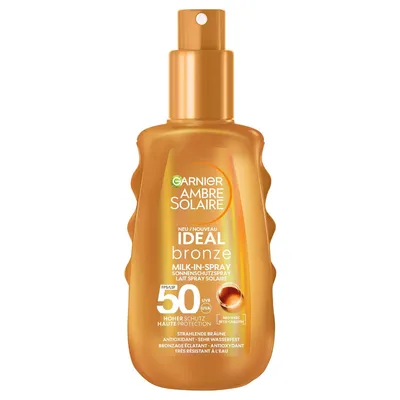 Produktbild von Garnier Ambre Solaire Sonnenschutzspray LSF 50, Wasserfest, Ideal Bronze Milk-in-Spray, 150 ml