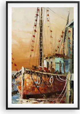 Produktbild von Gerahmtes Poster - Schwarzer Rahmen - Kutter Hafen Öl - 61x91,5 cm - Wand Bild - Wanddeko - Wandbilder - Kunstposter - Wandposter - Bilderrahmen - Bilder - Kunstdruck - Wandbild - P2BPA61x91-4216
