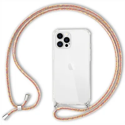 Produktbild von NALIA Handy Hülle mit Kette für iPhone 12 Pro Max, Hard Case Kordel Cover Bumper Regenbogen