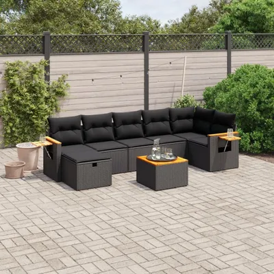Produktbild von 8-tlg. Garten-Sofagarnitur - mit Kissen Schwarz Poly Rattan - Gartenmöbelset 3265535