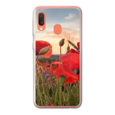 Produktbild von MuchoWow® Handyhülle Schutzhülle Hülle für Samsung Galaxy A20e Sonnenuntergang hinter den schönen Mohnblumen Silikon Softcase Handy Hülle - Abdeckung