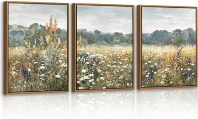 Obrázek produktu pro Plátno na zeď, rozměr 30x40 cm, sada 3 kusů, motiv retro květin, vhodné do obývacího pokoje