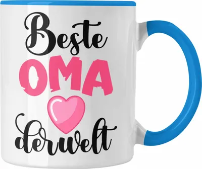 Produktbild von Trendation - Für Die Beste Oma Der Welt Tasse Geschenk Geschenkidee Von Enkel Enkelin Herz (Blau)
