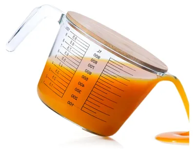 Produktbild von Messbecher aus Glas | Küchenmessbecher mit Deckel - Mikrowellengeeigneter Küchenhelfer zum Flüssigmessen und Rühren