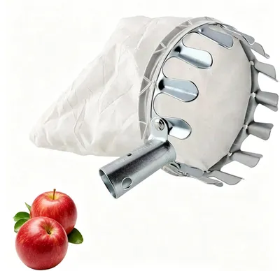 Imagen del producto de Cabezal para recolector de frutas con dientes de acero inoxidable, que incluye una bolsa de lona, ideal para la cosecha de frutas