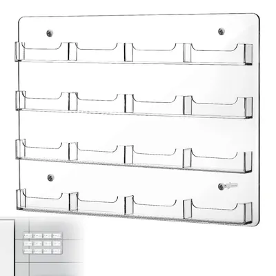 Produktbild von wandkartenhalter aus acryl – 16 fächer, transparent, 40×30 cm, für aufkleber, visitenkarten & indexkarten