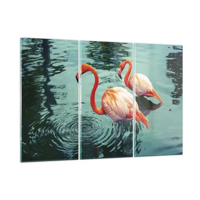 Produktbild von Bilder auf glas - 3 Teile - Rosa Flamingos Wasser - 105x70cm - Glasbilder - Wandbilder - Bilder - zum Aufhängen bereit - Wanddekoration aus Glas - Glas Bilder - Wandbild auf Glas - GCE105x70-4203