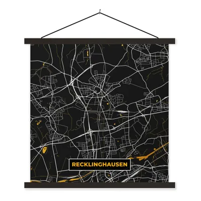 Produktbild von MuchoWow® Textilposter Deutschland - Schwarz und Gold - Recklinghausen - Stadtplan - Karte 60x60 cm mit schwarzem Rahmen - Posteraufhänger