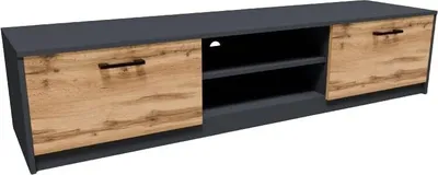 Produktbild von MATKAM Fernsehkommode 2DC H36 x B 60 x T41 cm, TV Lowboard, Zwei Ablagen mit Türen Links und rechts, in der Mitte EIN Regalfach (Anthrazit Grau-Wotan)
