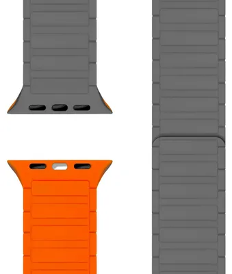 Produktbild von Nexus Armband für Apple Watch Ultra/SE/10/9/8/7/6/5/4/3/2/1, Magnet Silikon Loop Band mit Rillendesign - 42/44/45/46/49mm Sandgrau Orange
