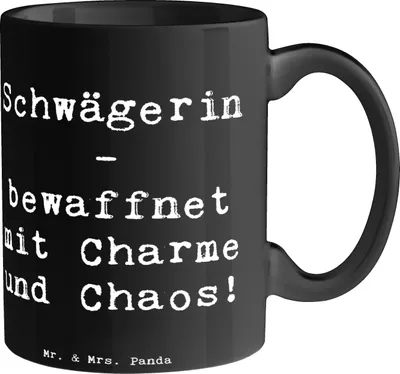 Produktbild von Mr. & Mrs. Panda Kaffeetasse Spruch Schwägerin Charmant Chaos - Schwarz - Geschenk, Becher, Humor, Familie, Familienmitglieder, Tasse, Familiengeschenke, Verwandte